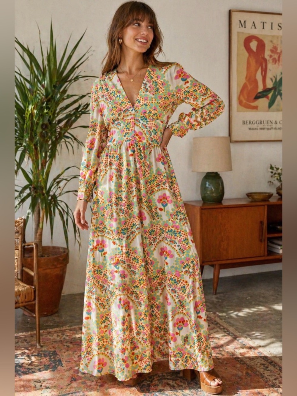 Vintage 70s Vanity Fair Hostess Maxi Dress 10 Psychedelic Floral Festival Boho